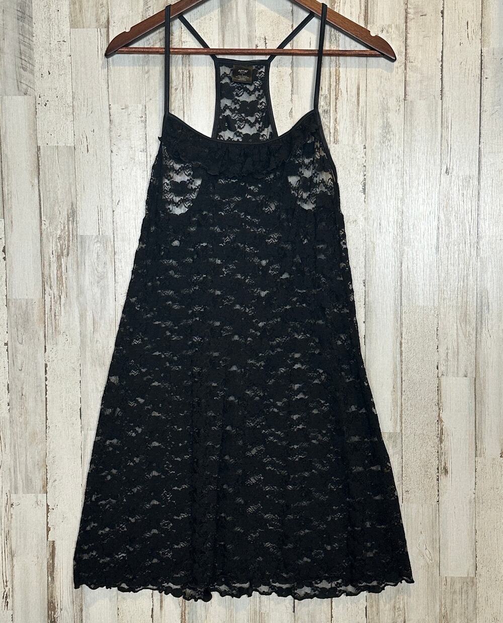 Lacey Slip Dress Chemise Large Black Sheer Ruffle Top Stretchy Siren Coquette